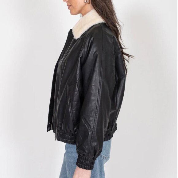 NEW Brunette the Label Vegan Leather Bomber Jacket - Picture 2 of 6